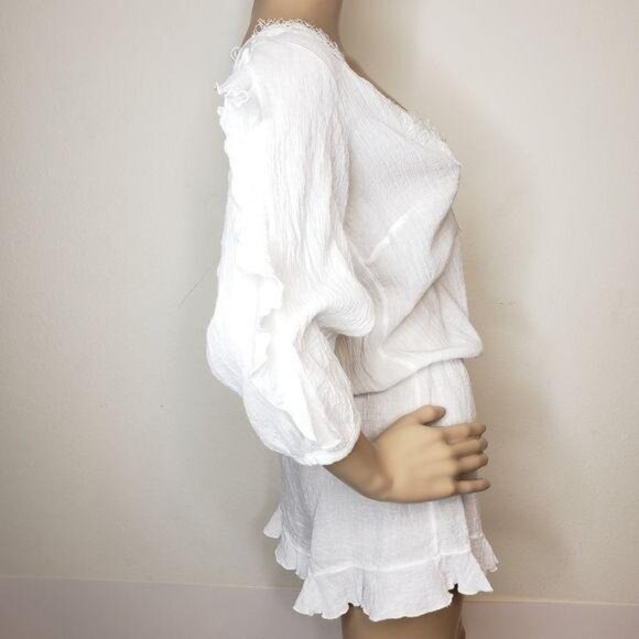 Victorias Secret White Lace Trim Romper Open Back & Tie Long Sleeves Womens S - Picture 8 of 9